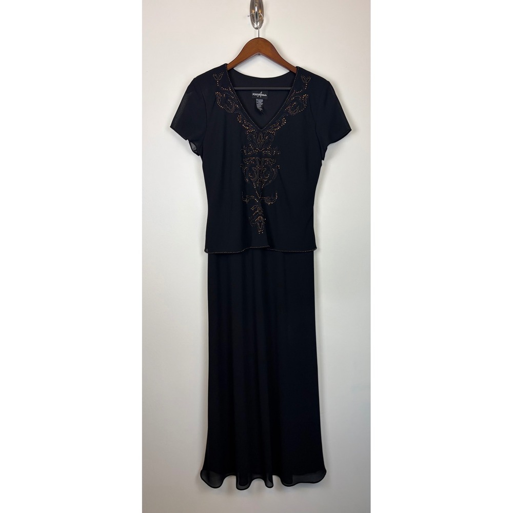 Positive Attitude Maxi Dress 10 Black Studded Whimisigoth Mock 2-Piece 90s